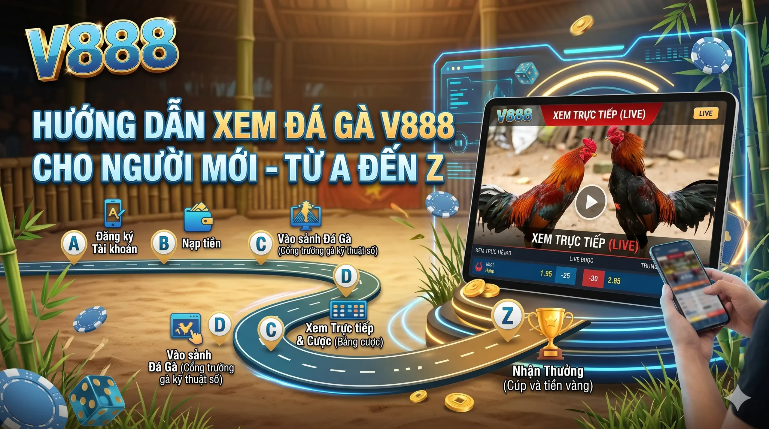 Hướng dẫn xem đá gà V888 cho người mới từ A đến Z