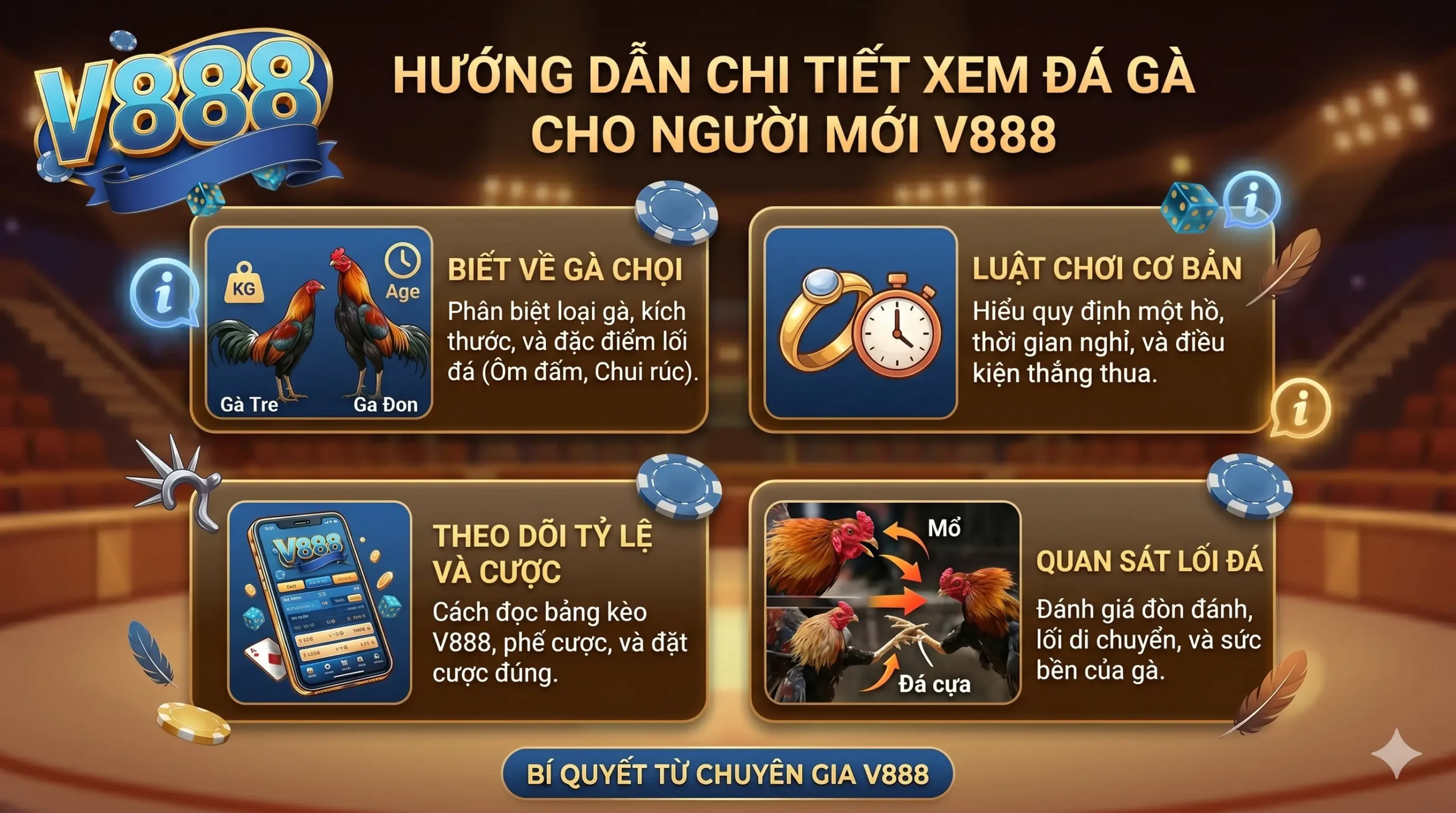Kinh nghiệm xem đá gà V888 giúp người mới dễ hiểu trận đấu