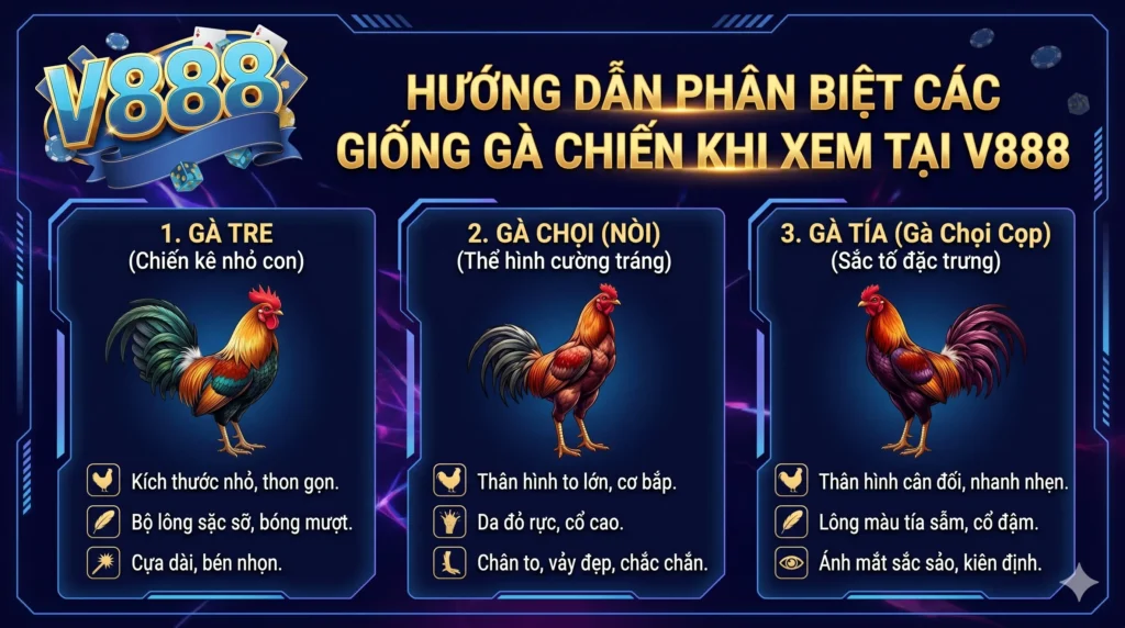 Hướng dẫn phân biệt các giống gà chiến khi xem tại V888