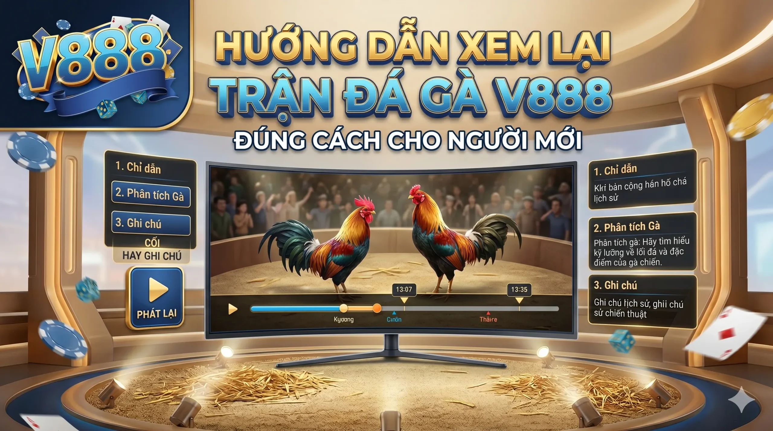 Hướng dẫn xem lại trận đá gà V888 đúng cách cho người mới