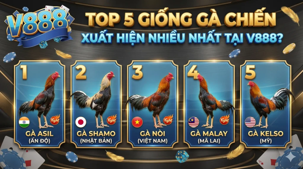 Top 5 giống gà chiến xuất hiện nhiều nhất tại V888